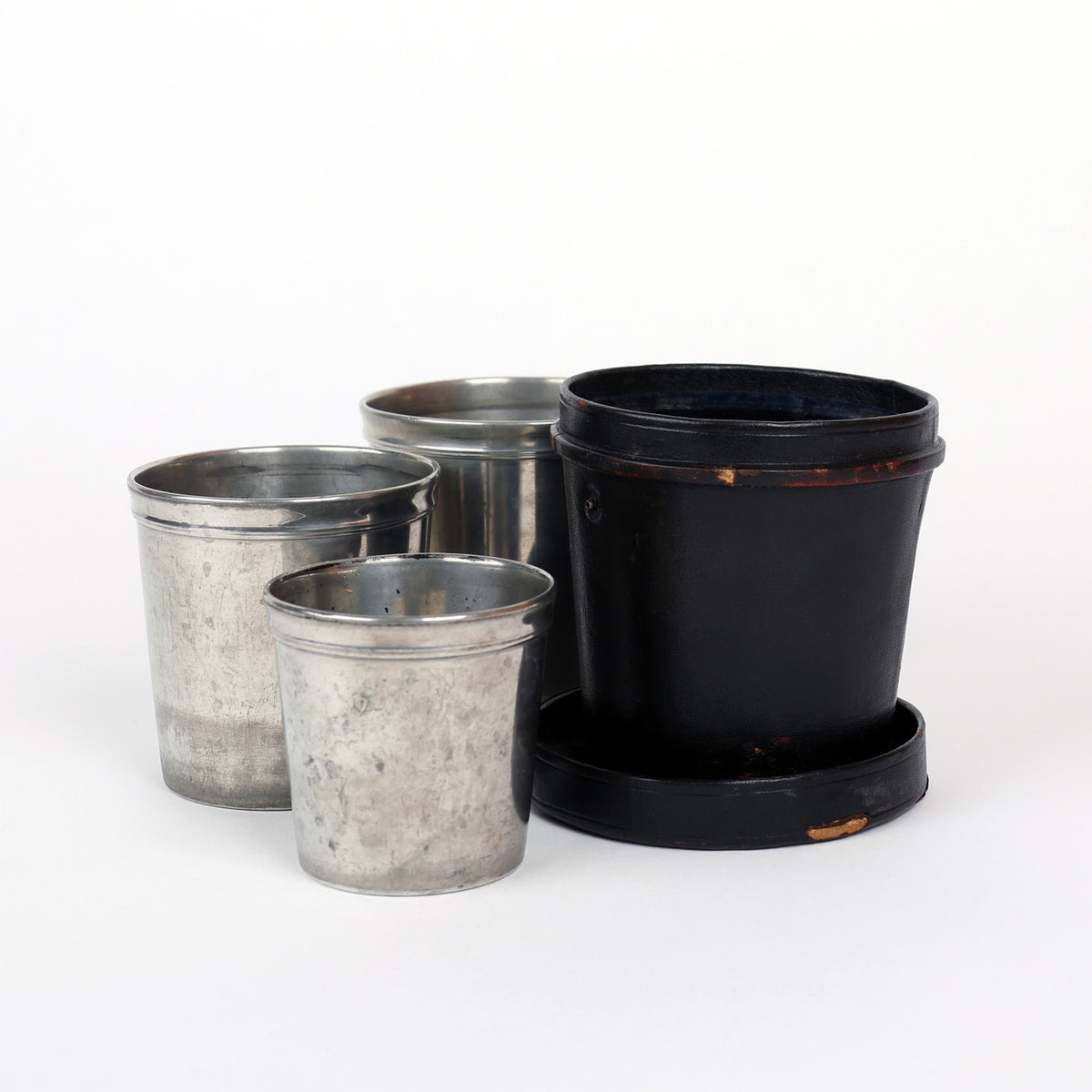 Three Cased Pewter Drinking Glasses (c. 1840-1880)