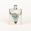 Buffalo Skull Sterling Silver & Turquoise Flask