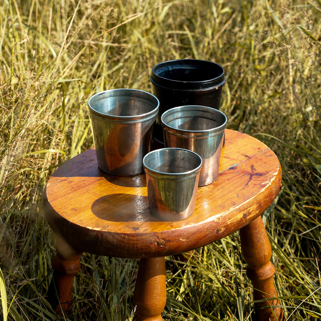 Three Cased Pewter Drinking Glasses (c. 1840-1880)