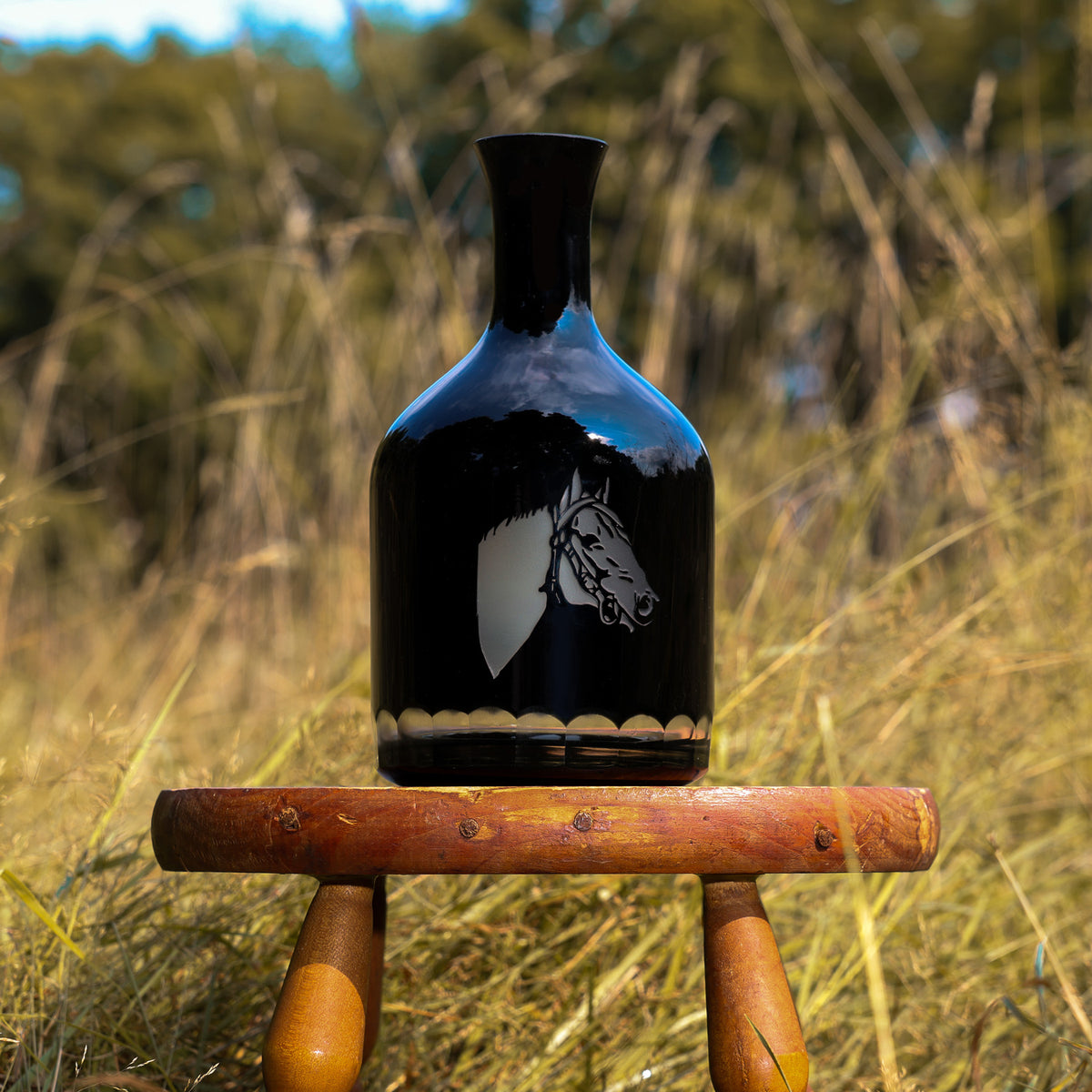 Horse Head Black Glass Decanter