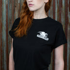Front view of black Pendleton® Whisky Military Edition T-shirt on model