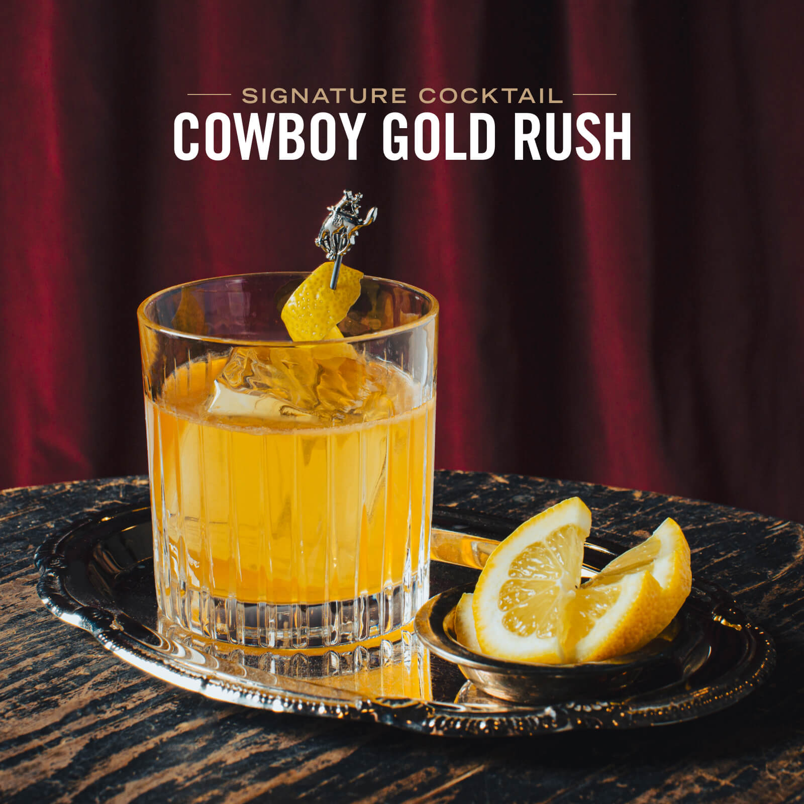 Pendleton 1910 Bourbon featured cocktail: the Cowboy Gold Rush, made with lemon and honey. 