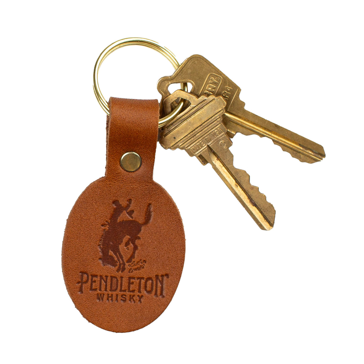 Pendleton® Whisky leather keychain on white