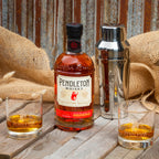 Pendleton® Whisky Original bottle,cocktail shaker, and logo etched rocks glasses